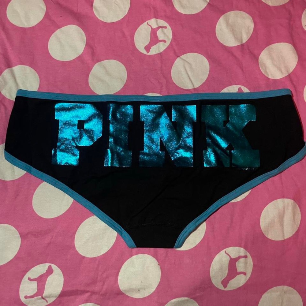 Vintage 2009 Victorias Secret PINK NWT Blue / Black Hipster Panties • SIZE - L